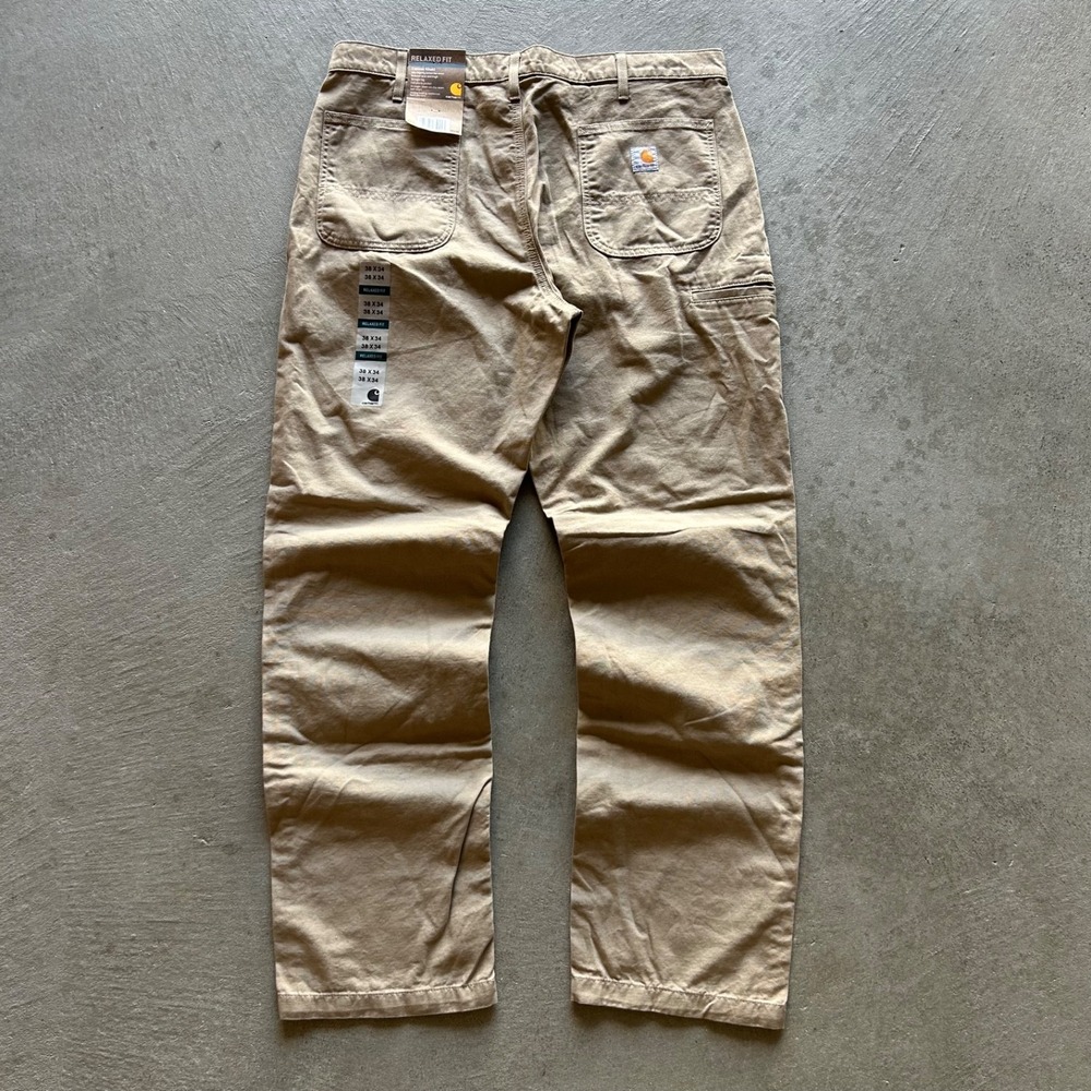 NWT Vintage Carhartt Carpenter Pants Size 38x34 Tan Khaki Relaxed Fit Workwear